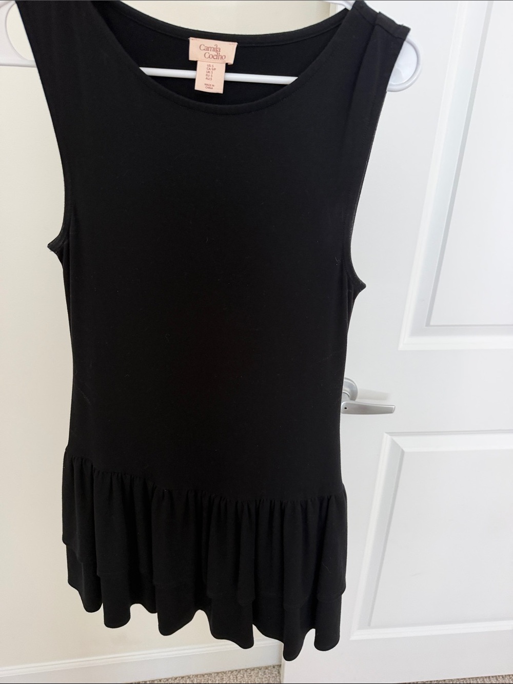 Camila Coelho Black Ruffle-Hem Tank Top